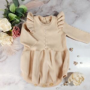 Cream Ruffled Knit Baby Romper, Size 12 Months